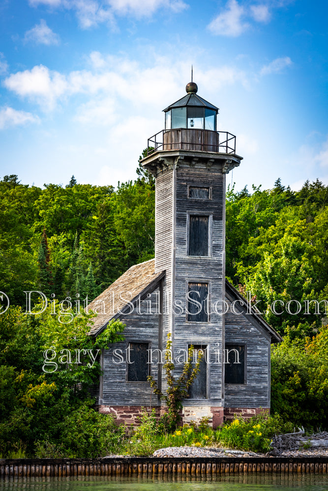 Close up of the Grand Island Lighthouse, digital Munising