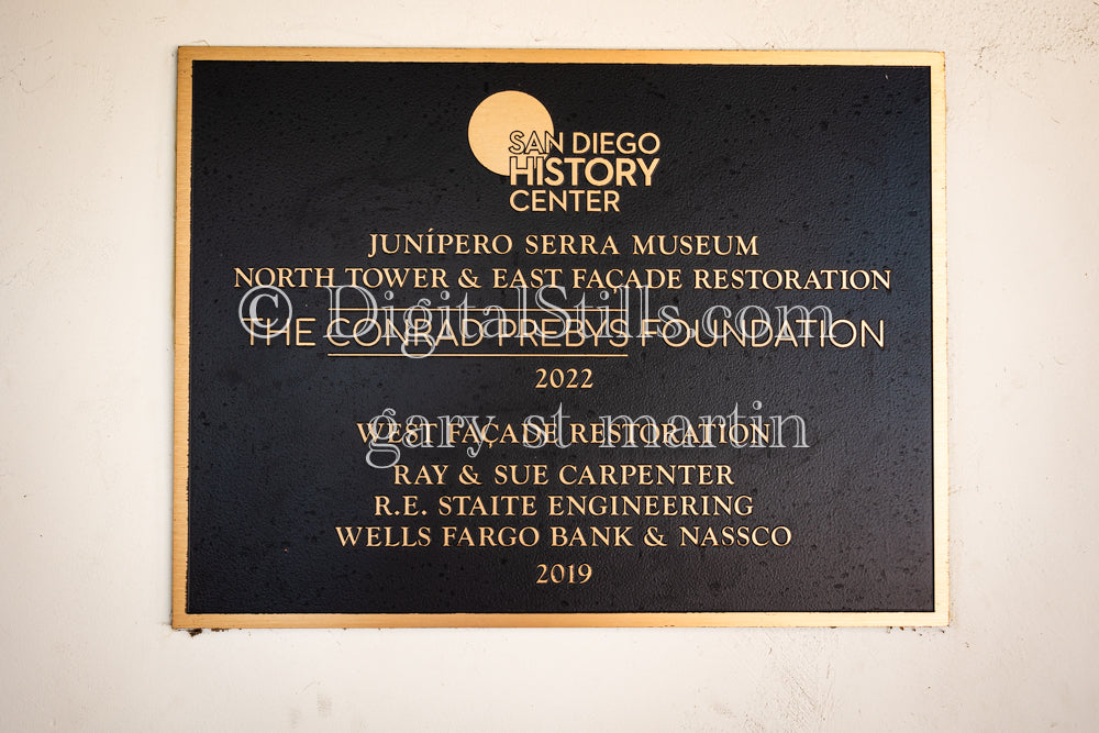 Junipero Serra Museum Restoration Plaque,digital Junipero Serra