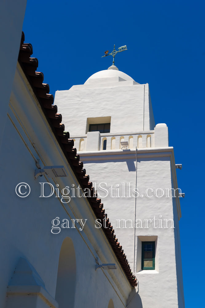 Closeup of the side of Junipero Serra Museum, digital Junipero Serra