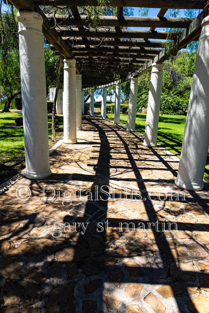 Outside pathway along columns, digital Junipero Serra