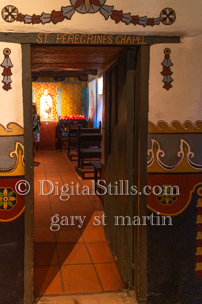 St. Peregrines Chapel, through the door, San Juan Capistrano, Digital, California, Missions