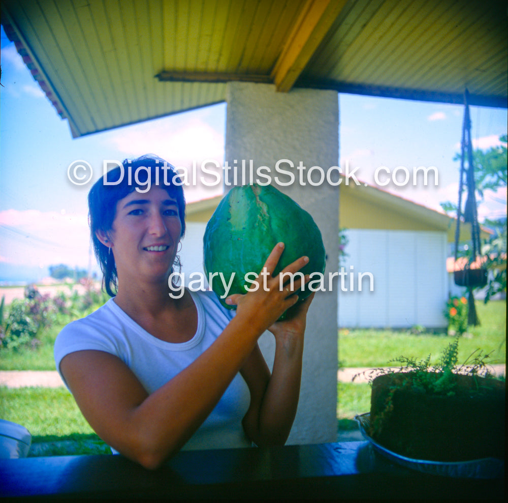 Holding Large Papaya, Analog, Color, Brazil