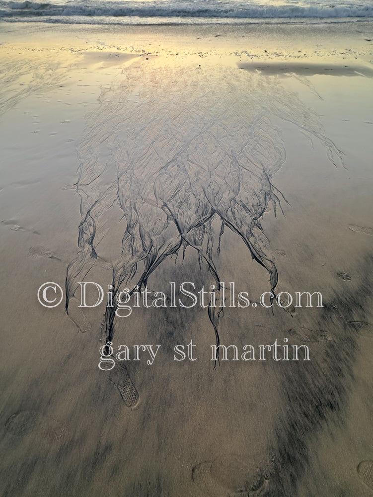 Different patterns in the sand, digital sunset