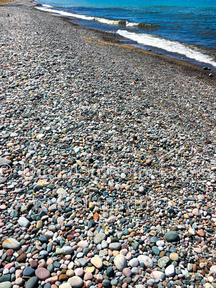 Pebbled beach along the shore, digital Grand Marais