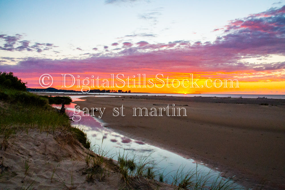 Colorful sunset over the sandbar, digital Grand Marais