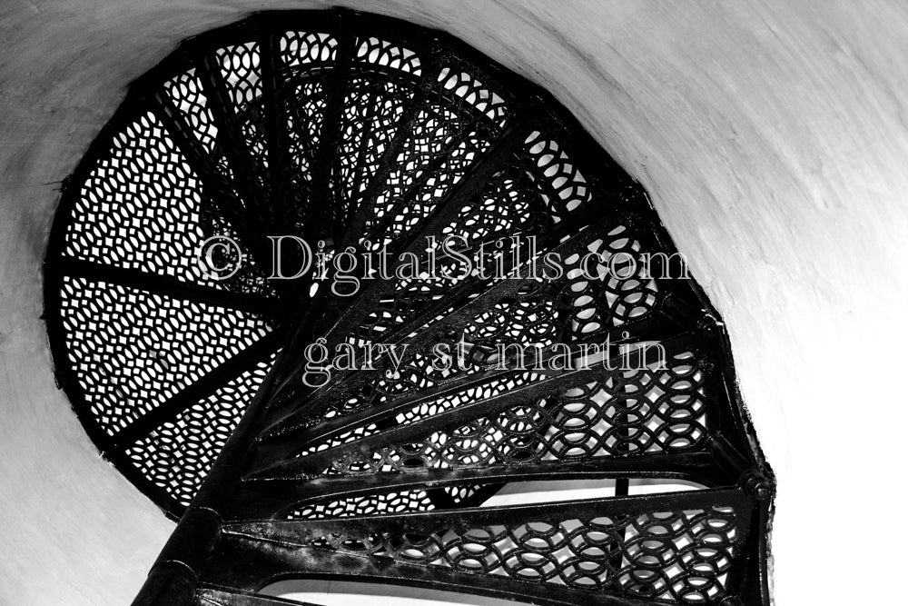 Going down the spiral staircase of the Lighthouse, digital Grand Marais