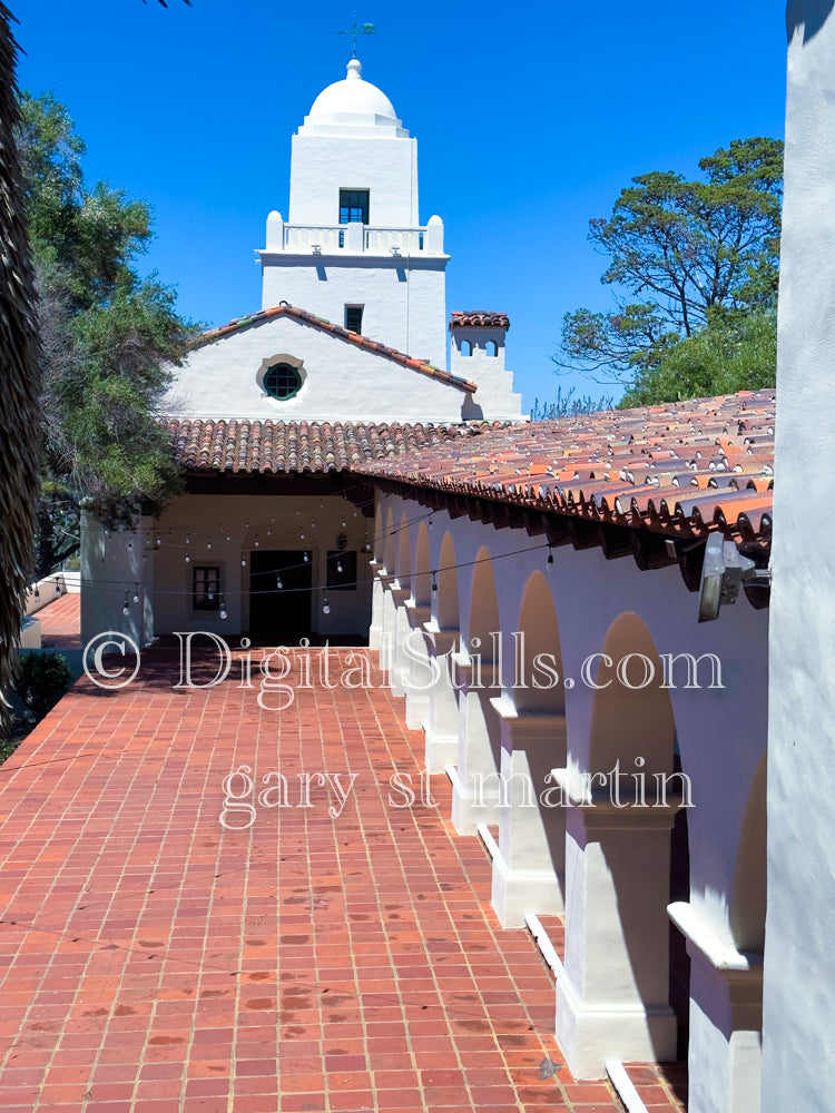 Looking down at the Courtyard of the Junipero Serra Museum, digital Junipero Serra