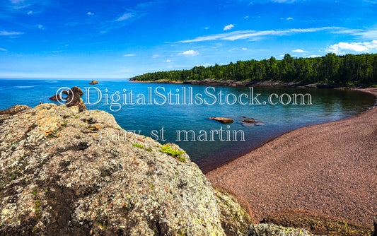 Looking down at the rocky beach from above, digital copper harbor