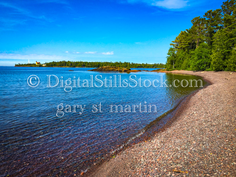 A far away view of the Eagle Harbor lighthouse, digital copper harbor