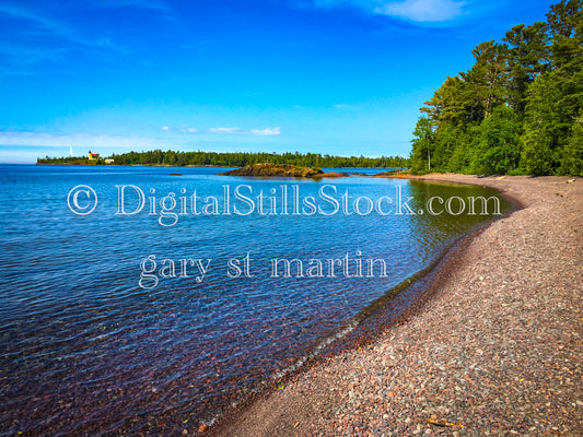 A far away view of the Eagle Harbor lighthouse, digital copper harbor
