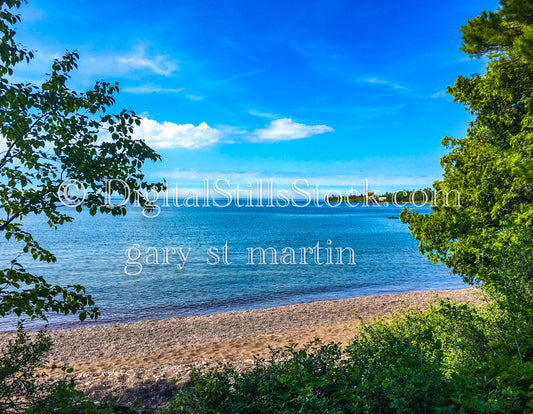 Looking at the beach from the trees, digital copper harbor