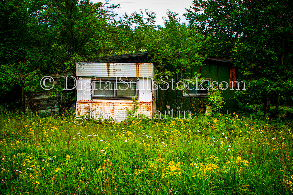 Old Trailer in an Overgrown Field, digital Grand mArais