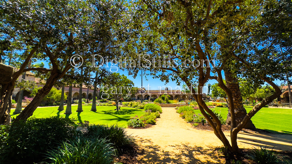 Bright Green Grass In Mission San Juan Capistrano , Digital, California Missions