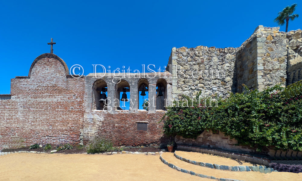 Wide Angle Of Church Bell At Mission San Juan Capistrano , Digital, California Missions