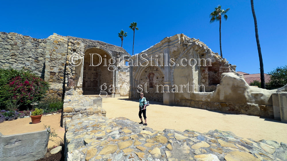 Wide Angle Historic Building At Mission San Juan Capistrano  , Digital, California Missions