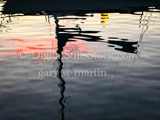 Colorful reflections of a boat in the water, digital copper harbor