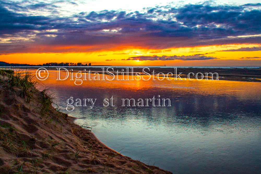 Colorful Sunset reflecting on the Lake Water, digital Grand Marais