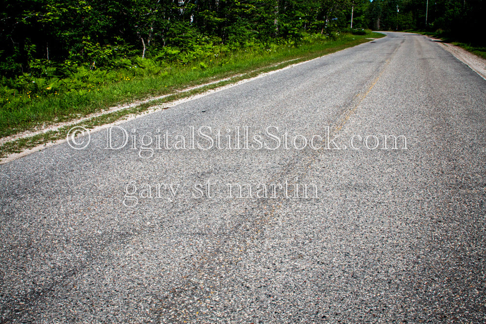 Green grass along the paved road, digital Grand Marais