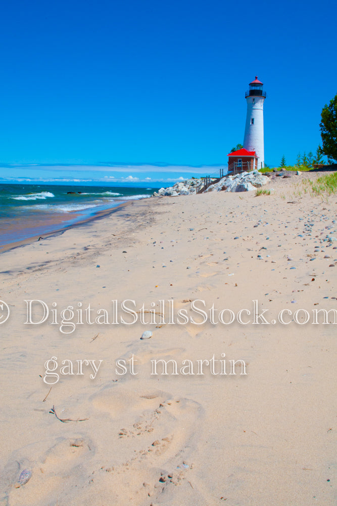 Light sand leading up to the lighthouse on Crisp Point Beach, digital crisp point