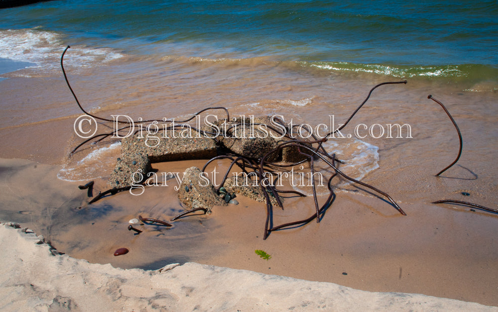 Concrete and steel treasures on the shore, digital Crisp point