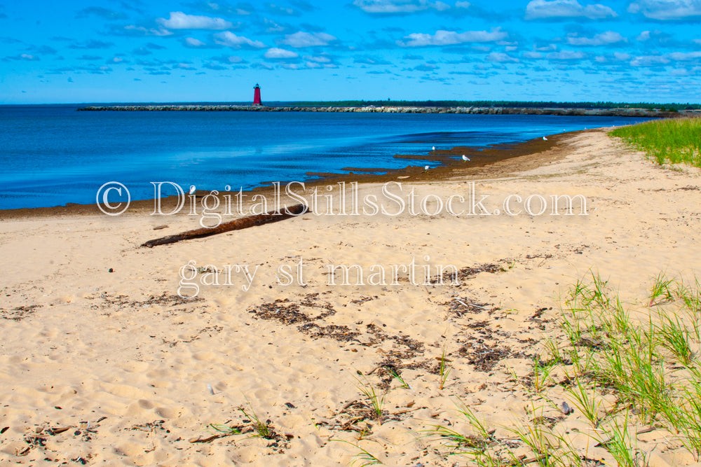 Lighthouse Wide View from the Sand, digital, Michigan Lighthouses