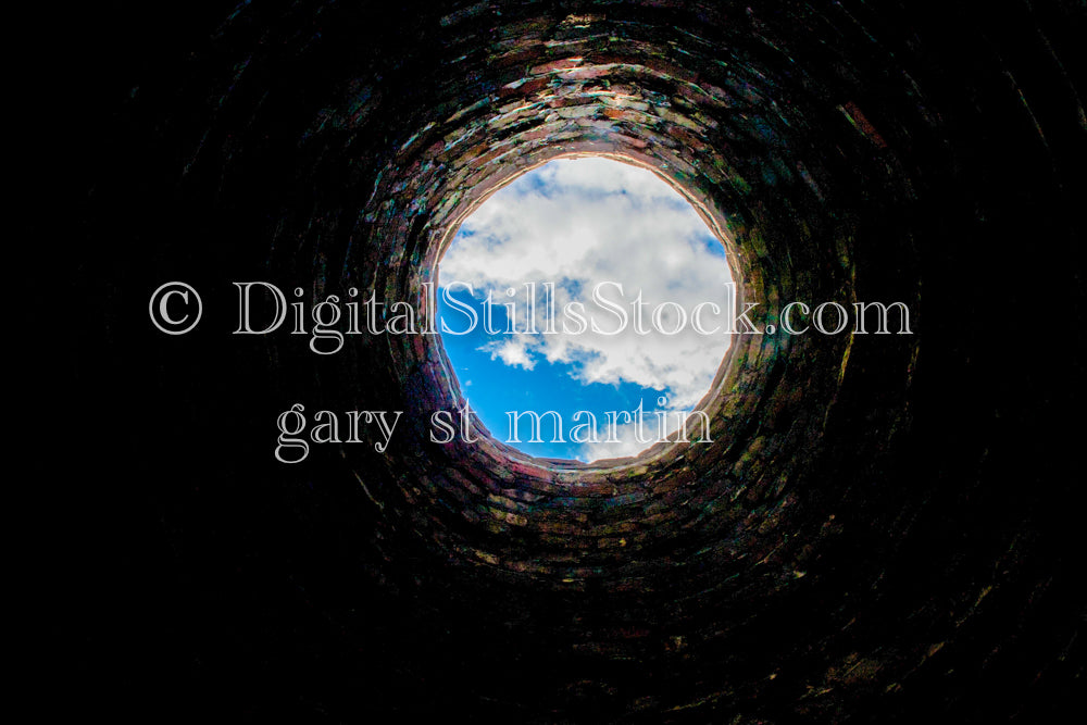 Looking up and out through the brick oven, digital Fayette