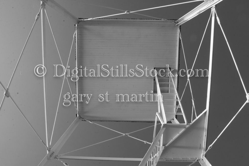 Underneath the Grand Marais Lighthouse in black and white, digital Grand Marais