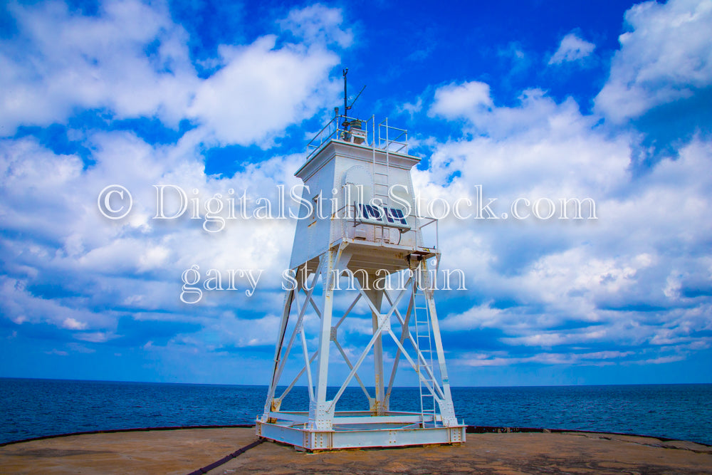 Looking up at the Harbor Light Against the Clouds, digital Grand Marais