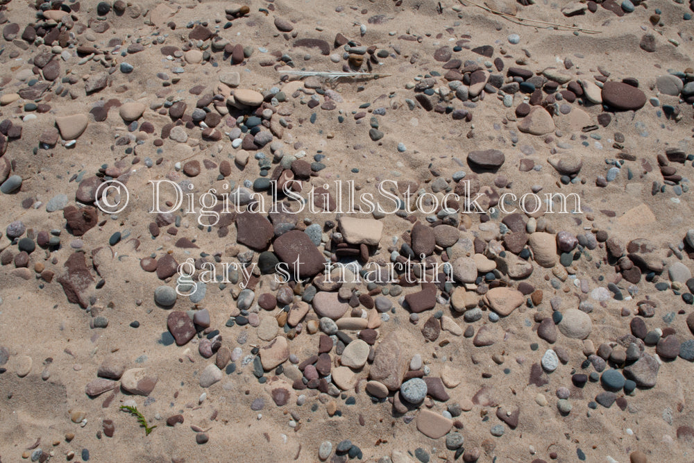 Closeup of pebbles in the san, digital Grand Marais