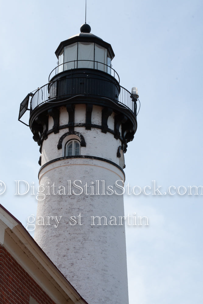 Looking up at the top of the Sable Lighthouse Closeup, digital Grand MArais