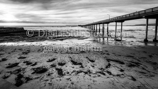 Monochrome Wide View of the Ocean Beach Pier, digital Ocean Beach Pier