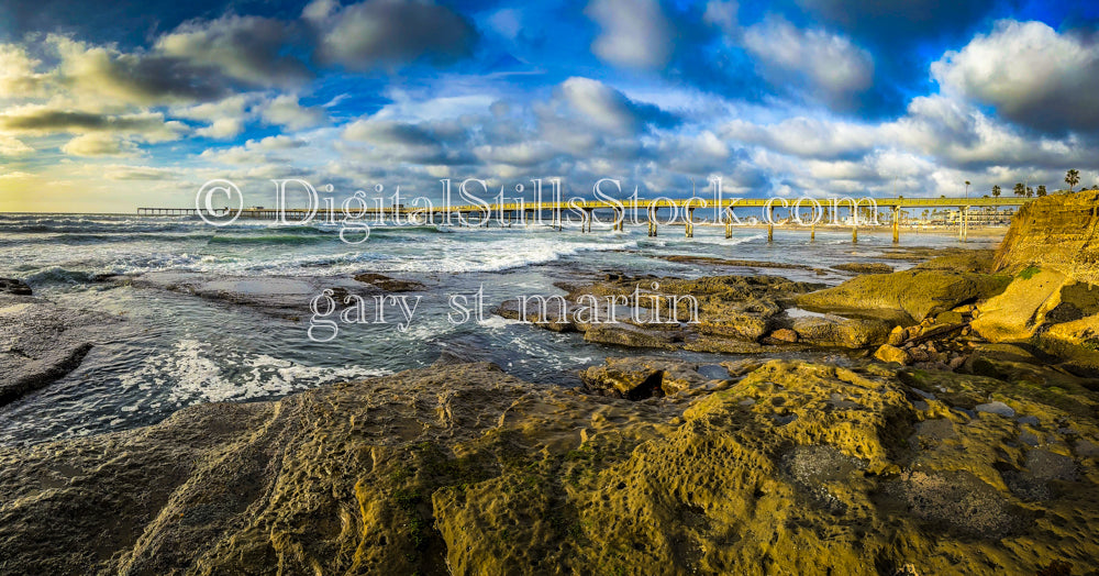 Golden Hour on the Rocks - Ocean Beach Pier, digital ocean beach pier