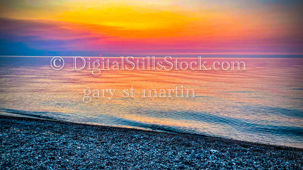 Colorful sunset over the calm lake, digital Munising