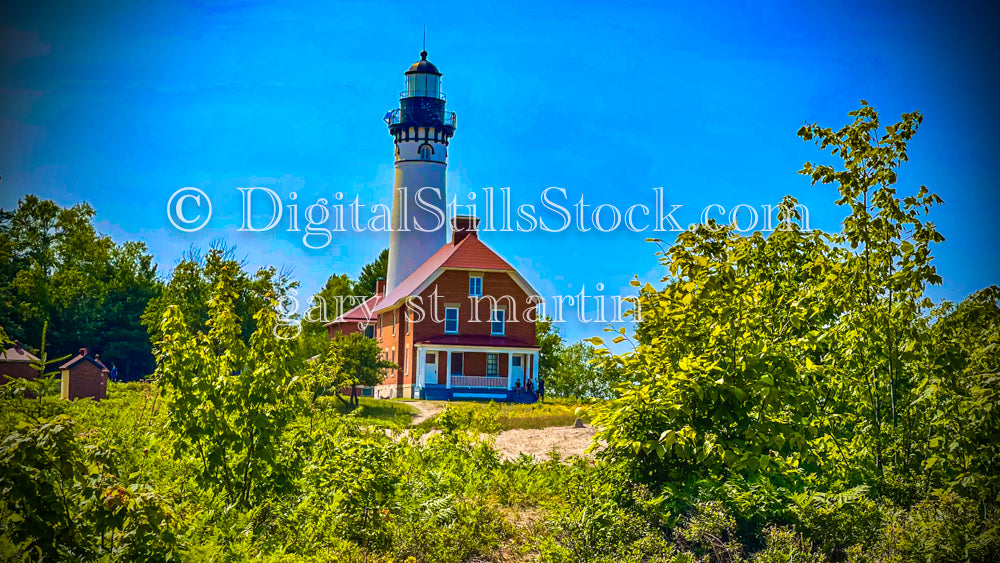 Far away view of the front of Sable Lighthouse, digital Grand Marais