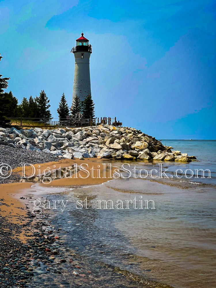 Crisp Point Lighthouse on the ledge of the rocks, digital Crisp point