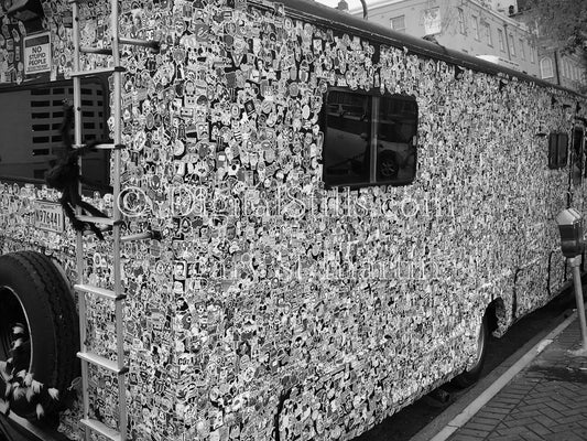 Stickered Out Van in B&W, New Orleans, Digital