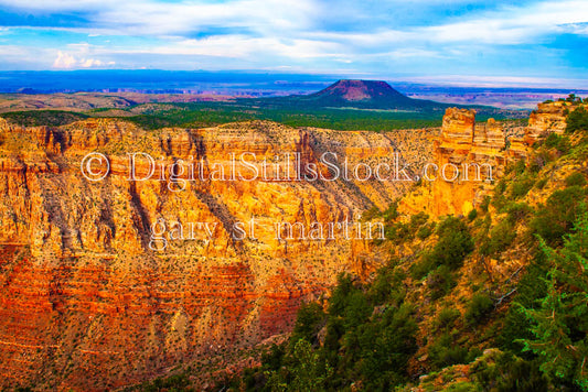 Mesa Cliff and Cloudy Blue Sky, Digital, Arizona, Grand Canyon