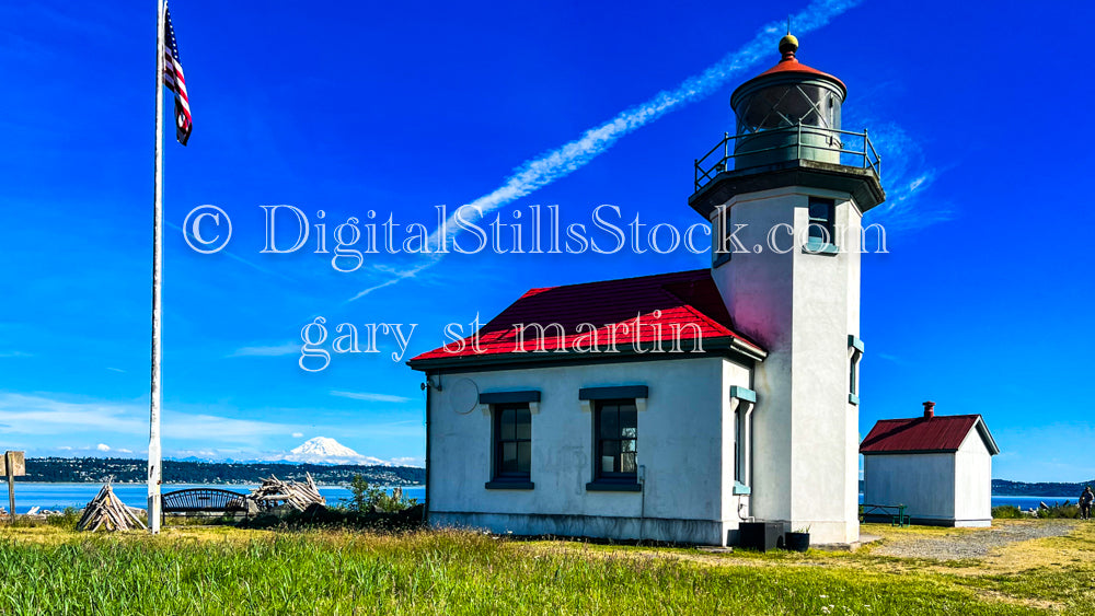 Lighthouse alongside the Flag - Vashon Island, digital Vashon Island