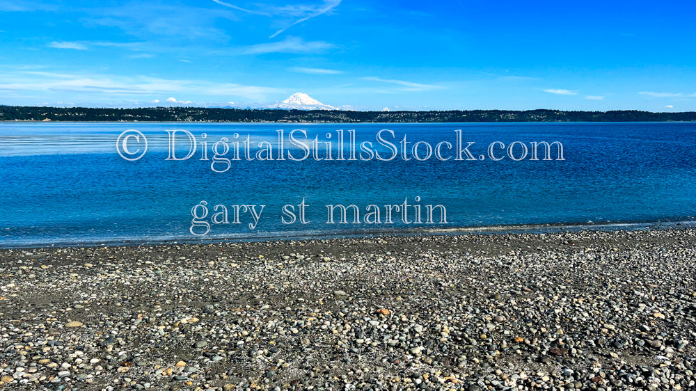 Mount Rainier behind a Rocky Shore - Vashon Island, digital Vashon Island