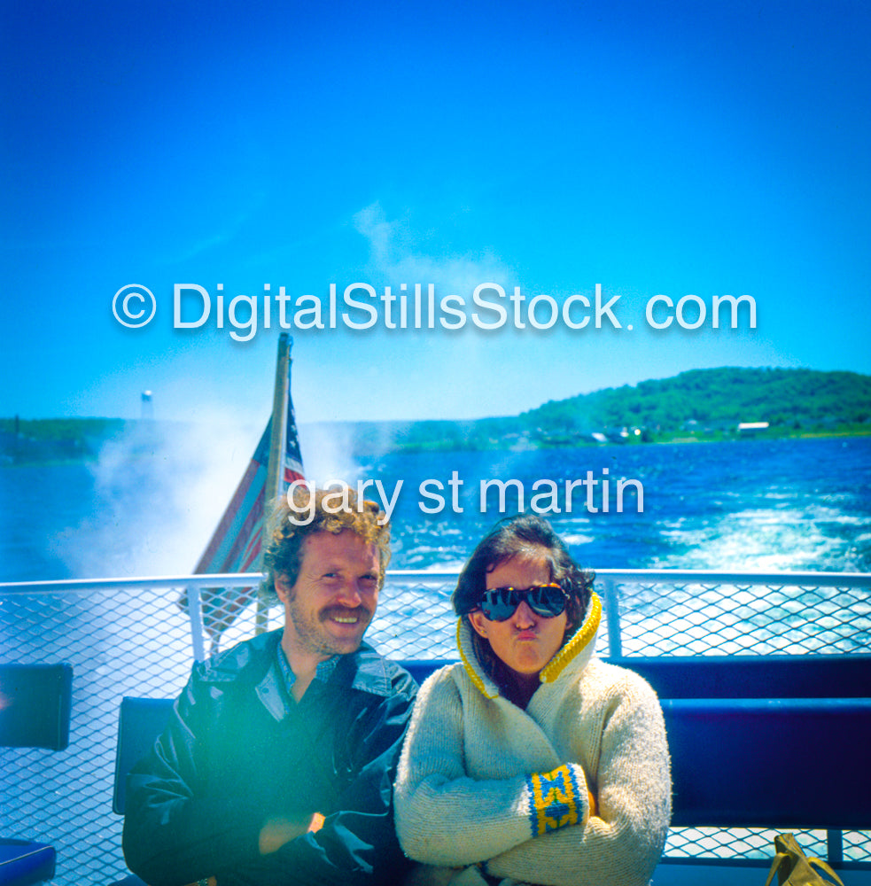 Denise and Judd Cruising On A Boat on Lake Superior, Munising, Mi, Analog, Color, Portraits, Groups