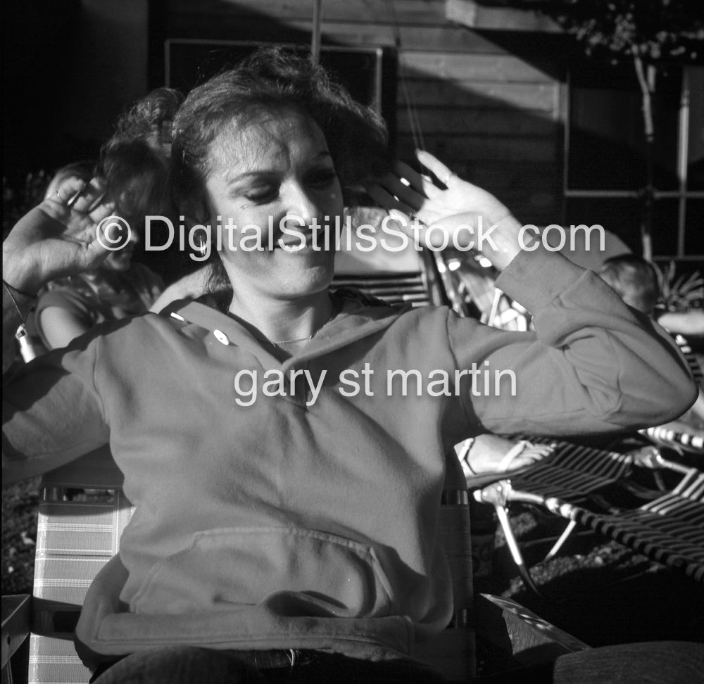 Gretchen Stretching With a Smile, analog, black & white, portrait