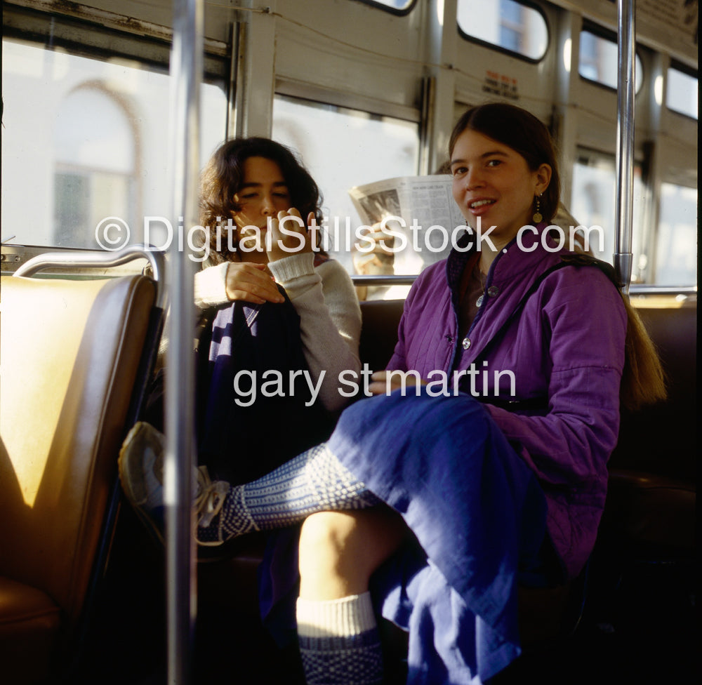First Contact, Caroline In The Bus with a friend, San Francisco, CA, Analog, Color, Portraits, Groups