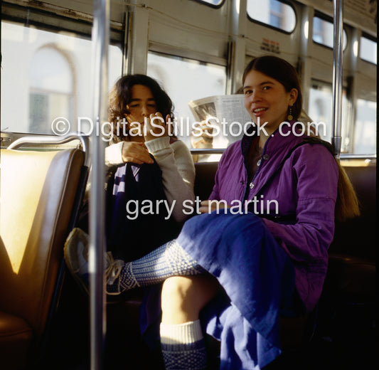 First Contact, Caroline In The Bus with a friend, San Francisco, CA, Analog, Color, Portraits, Groups
