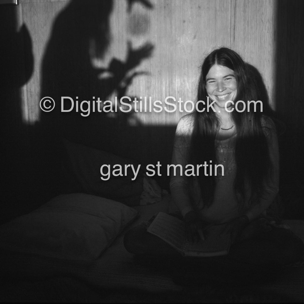 Caroline Laughing in the Shadows, black and white, analog, portraits.