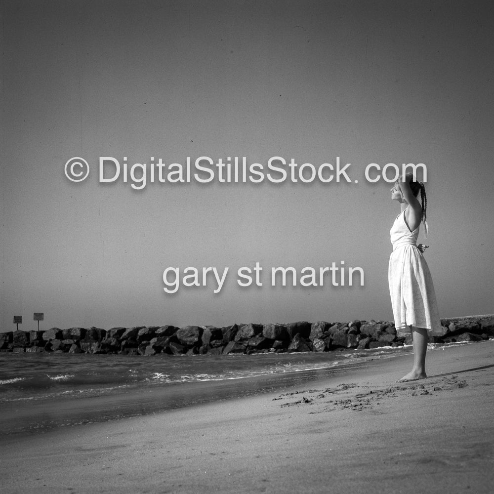 Woman Looking toward the Water, analog, black & white, portrait