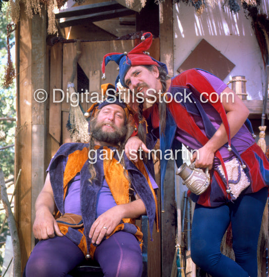 The Renaissance fair, Two Jesters, Los Angeles, CA, analog, color, portraits, men