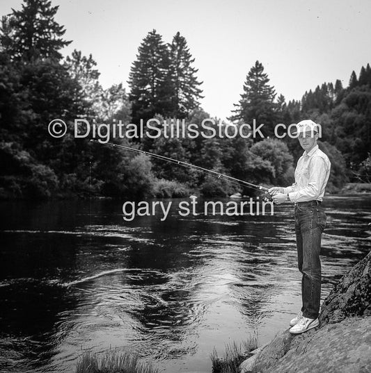 Fishing along the Willamette River,Oregon, analog, men, black and white,