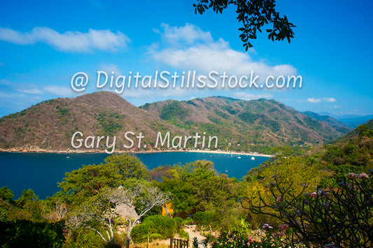 Side Harbor View with Trees Foreground, Yelapa, Mexico, digital