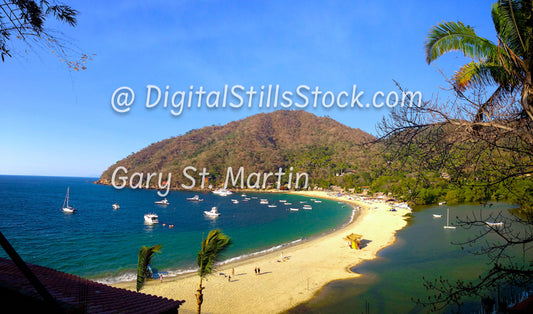 Wide View Along The Beach, Boats in the Bay, Yelapa, Mexico, digital