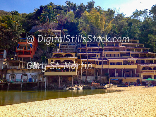 Stacked Houses Along The Beach Yelapa, Mexico, digital